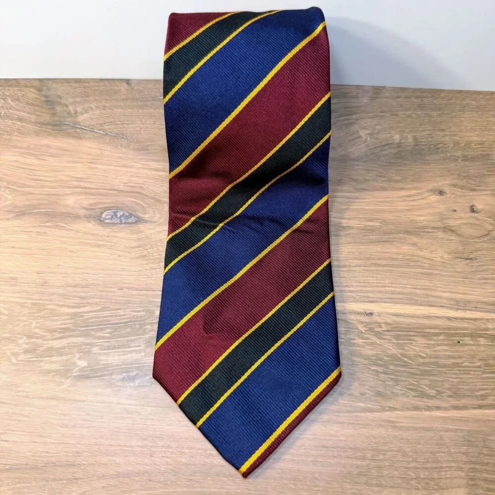 Ben Silver English Silk Repp Tie Regiment Stripe Vtg Handmade 3.25x58 Handmade